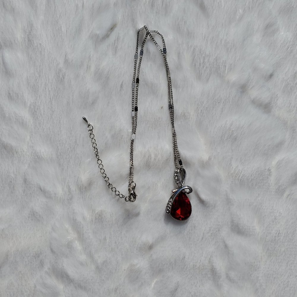 Garnet Tear Drop Birthstone Necklace